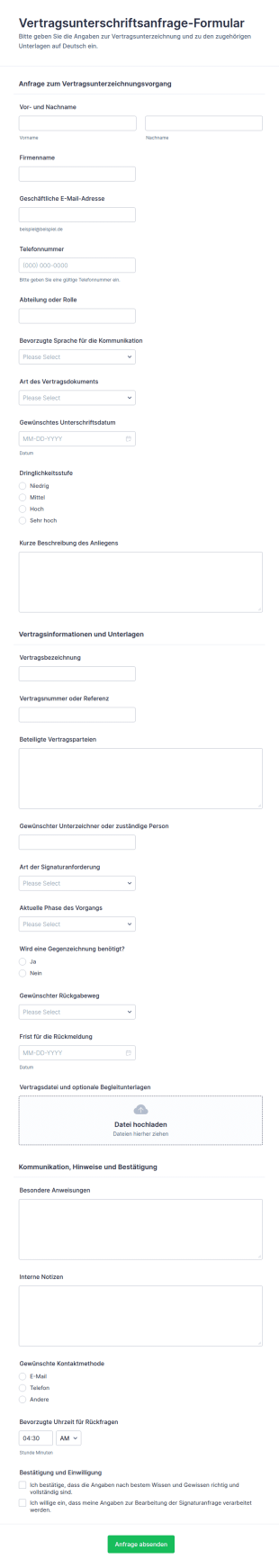 Anfrage Zur Vertragsunterzeichnung