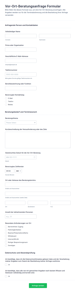 Anfrage Zur Vor Ort Beratung