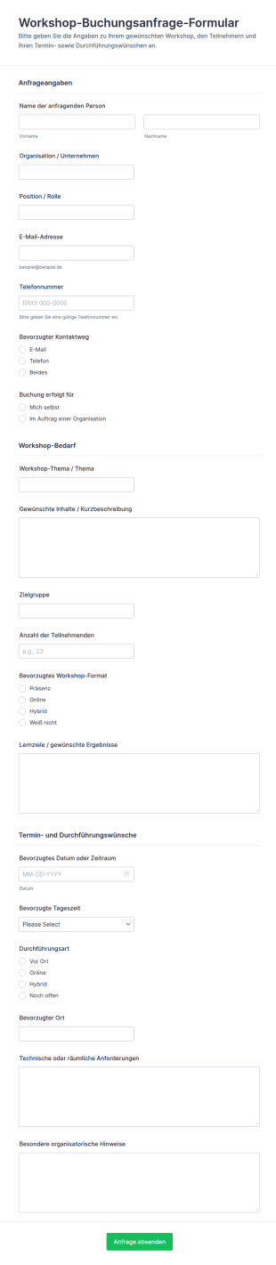 Anfrage Zur Workshop Buchung Formular