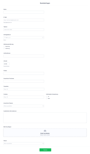 Anfrageformular Für Bäckereibestellungen Form Template