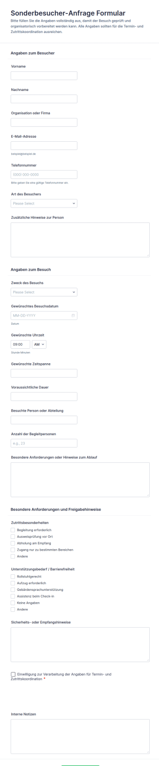 Anfrageformular Für Besucher