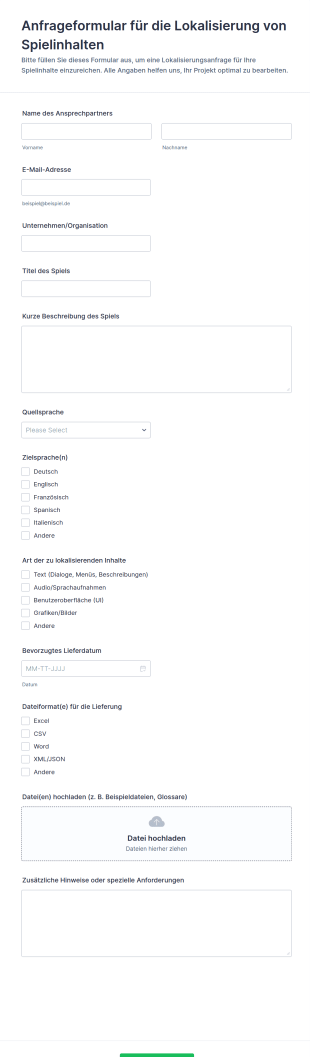 Anfrageformular Für Die Lokalisierung Von Spielinhalten