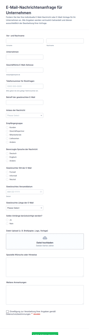 Anfrageformular Für E Mail Nachrichten