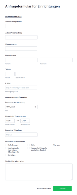 Anfrageformular Für Einrichtungen