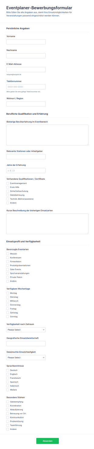 Anfrageformular Für Eventplanung