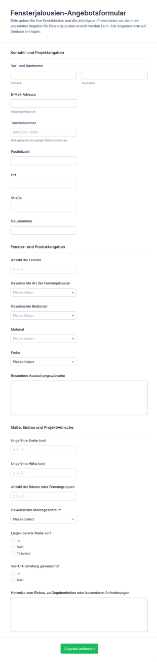 Anfrageformular Für Fensterrollladen Angebote