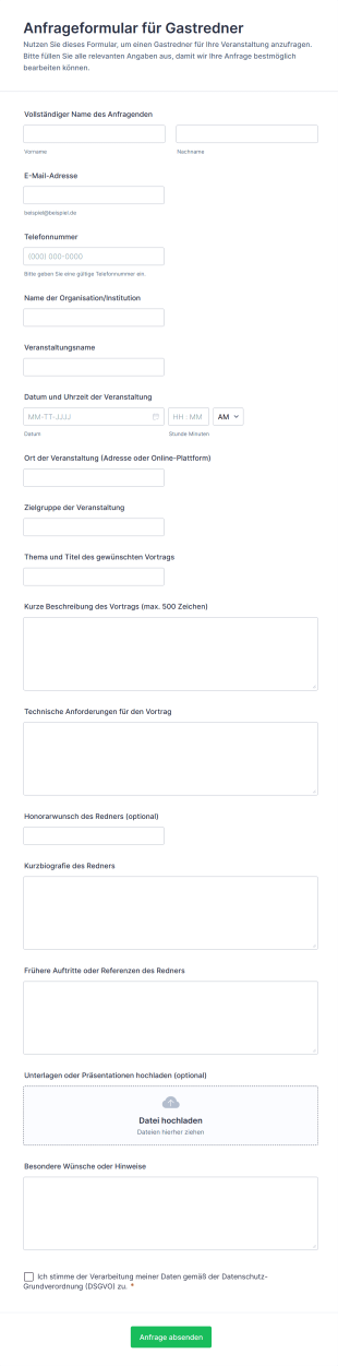 Anfrageformular Für Gastredner