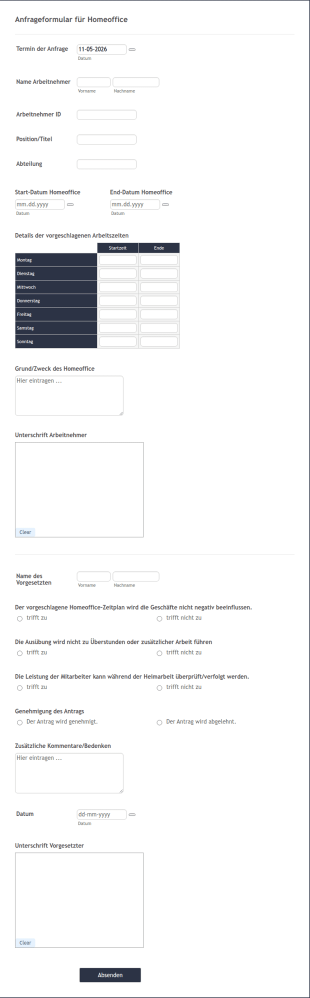 Anfrageformular Für Homeoffice