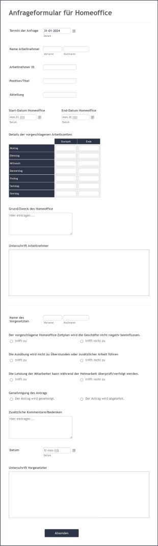 Anfrageformular Für Homeoffice Form Template