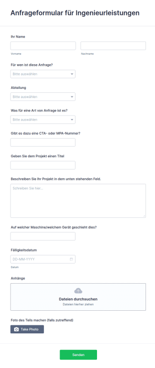 Anfrageformular Für Ingenieurleistungen