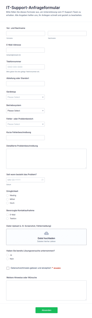 Anfrageformular Für IT Support
