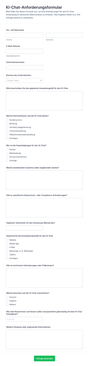 Anfrageformular Für KI Chat Anforderungen