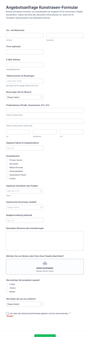 Anfrageformular Für Kunstrasen Angebote