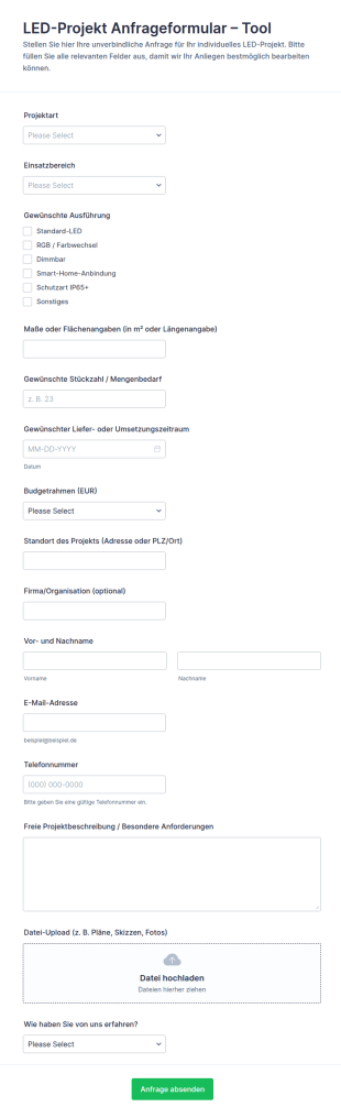 Anfrageformular Für LED Projekte