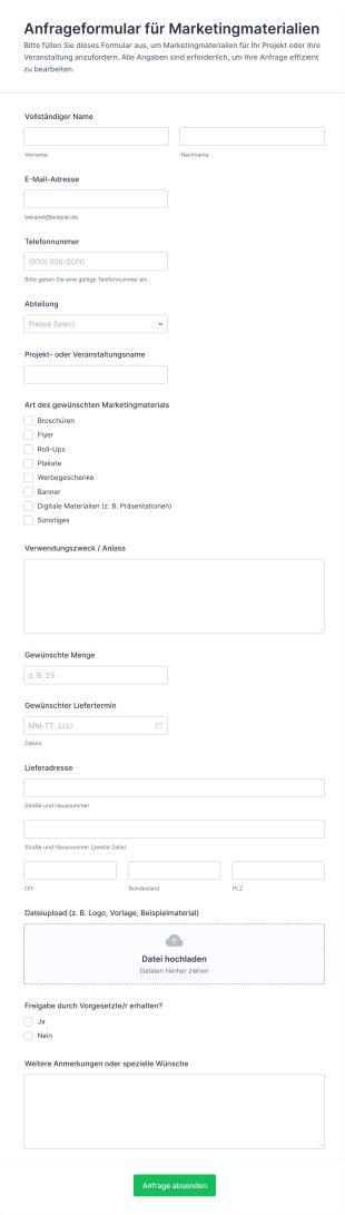 Anfrageformular Für Marketingmaterialien