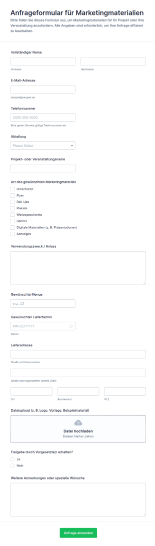 Anfrageformular Für Marketingmaterialien