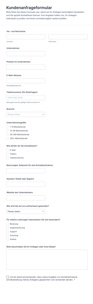 Anfrageformular Für Potenzielle Kunden
