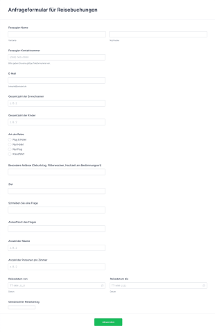 Anfrageformular Für Reisebuchungen Form Template