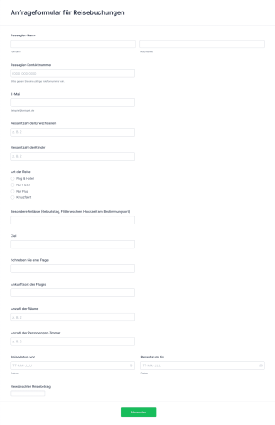 Anfrageformular Für Reisebuchungen