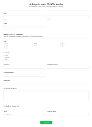 Anfrageformular Für SEO Inhalte Form Template
