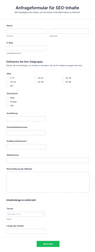 Anfrageformular Für SEO Inhalte
