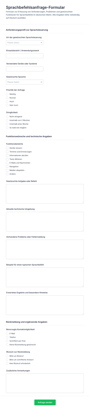 Anfrageformular Für Sprachbefehle