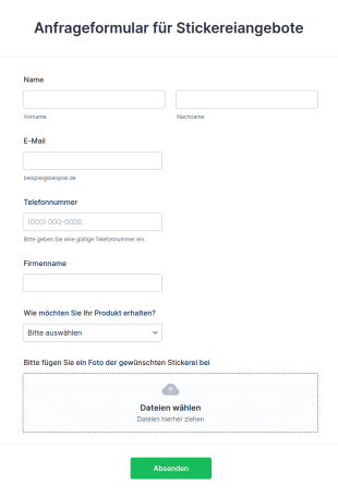 Anfrageformular Für Stickereiangebote