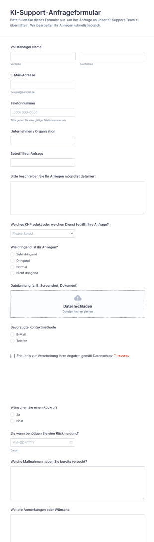 Anfrageformular Für Technische Unterstützung