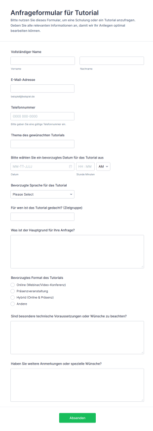 Anfrageformular Für Tutorial