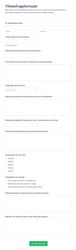 Anfrageformular Für Vorlage