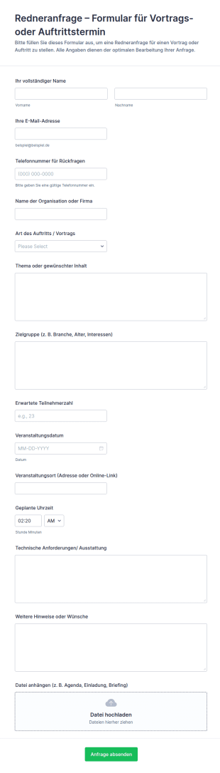 Anfrageformular Für Vortragsveranstaltungen