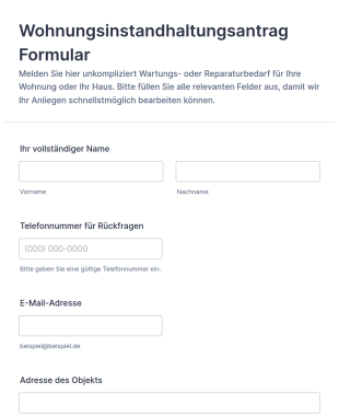 Anfrageformular Für Wohnungsinstandhaltung