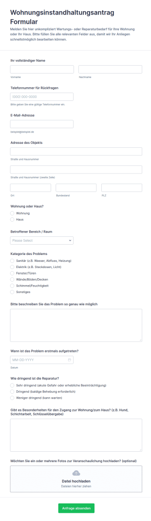 Anfrageformular Für Wohnungsinstandhaltung