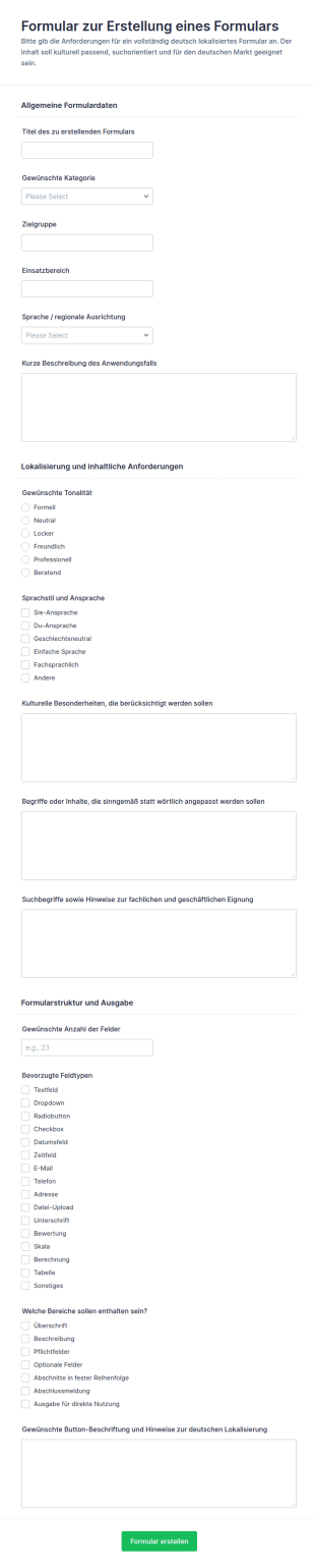 Anfrageformular Zur Erstellung Von Formularen