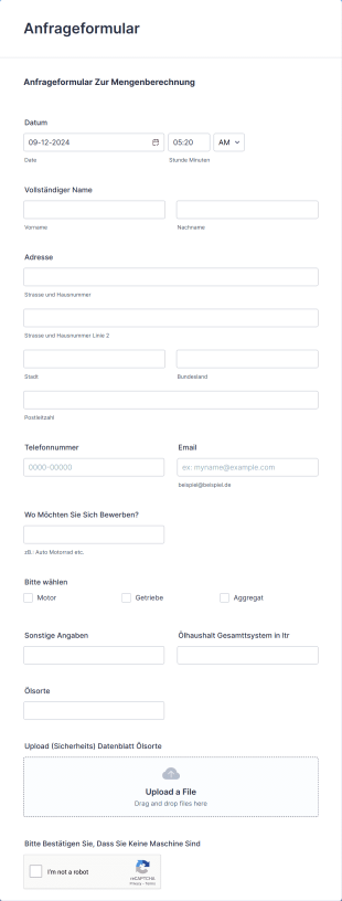 Anfrageformular Form Template