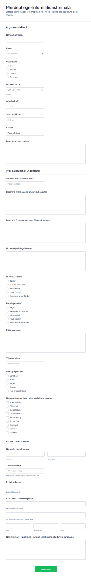 Angaben Zur Pferdepflege Form