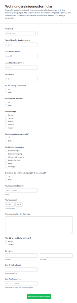 Angebot Zur Wohnungsreinigung