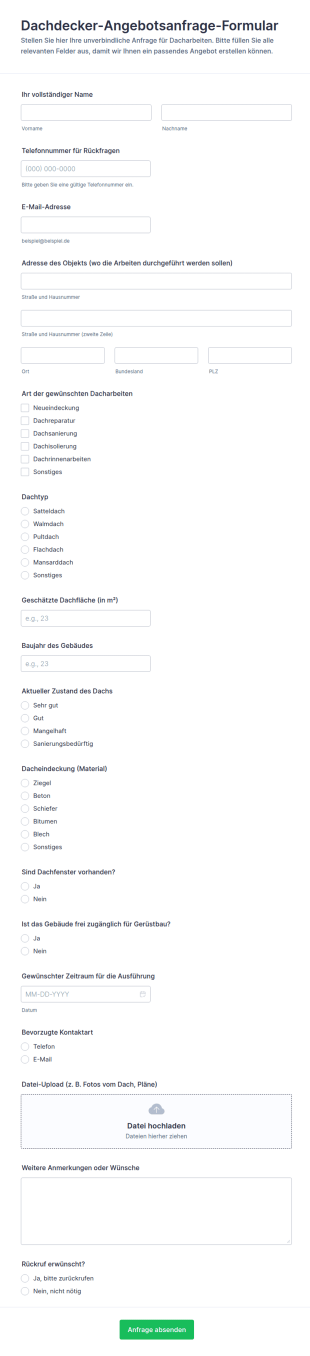 Angebotsanfrage Für Dachdeckerarbeiten