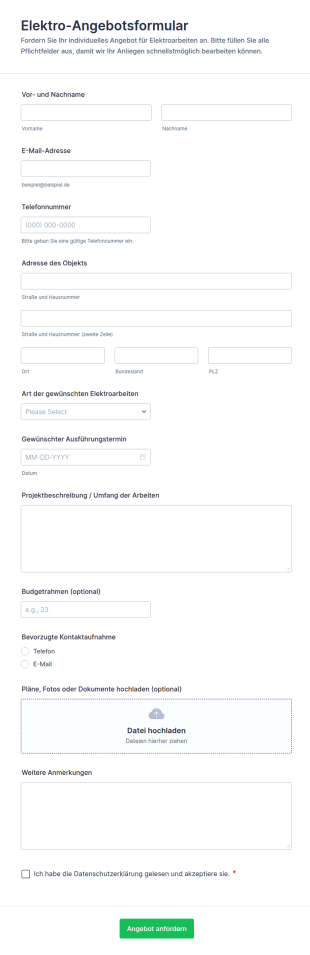 Angebotsanfrage Für Elektroarbeiten
