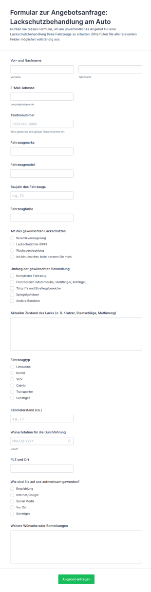 Angebotsanfrage Für Lackschutz