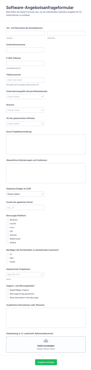 Angebotsanfrage Für Software