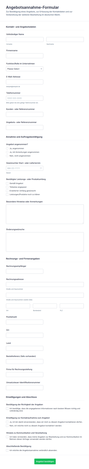 Angebotsannahme Formular