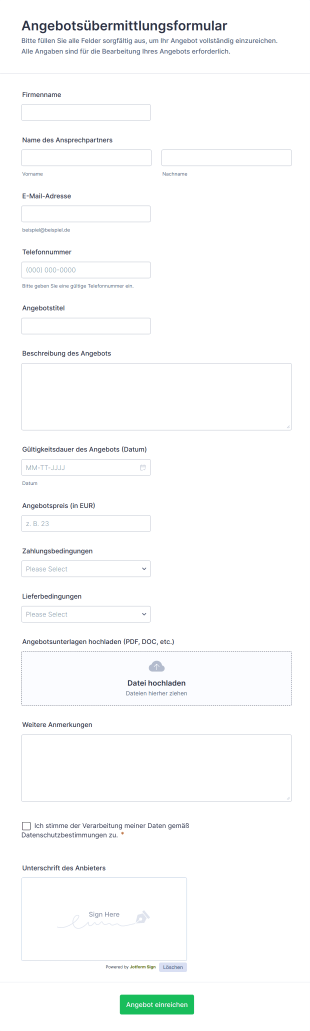 Angebotsübermittlungsformular