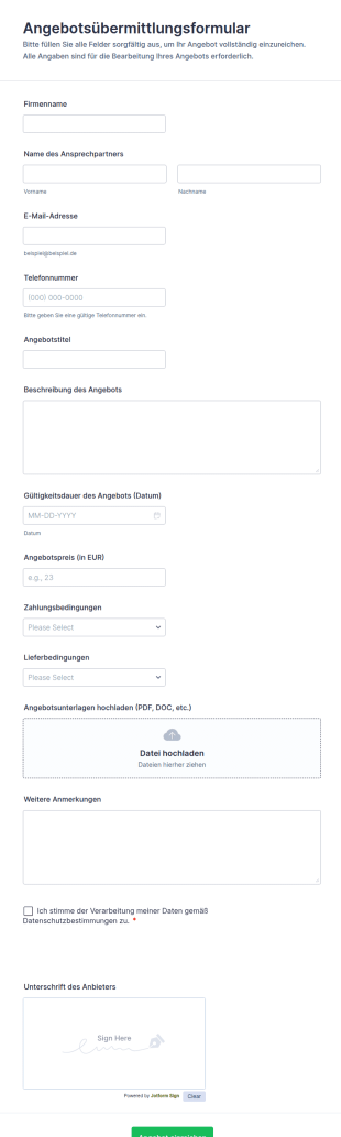 Angebotsübermittlungsformular
