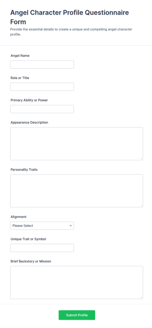 Angel Character Profile Questionnaire Form Template