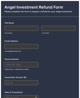 Angel Investment Refund Form Template