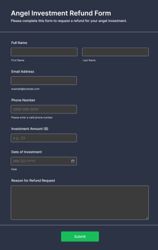 Angel Investment Refund Form Template