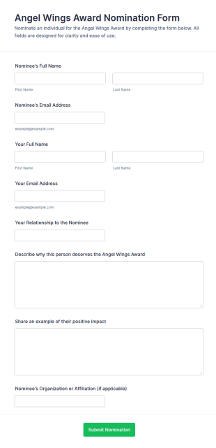 Angel Wings Award Nomination Form Template