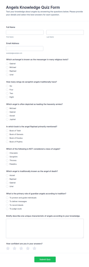 Angels Knowledge Quiz Form Template