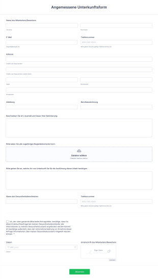 Angemessene Unterkunftsform Form Template